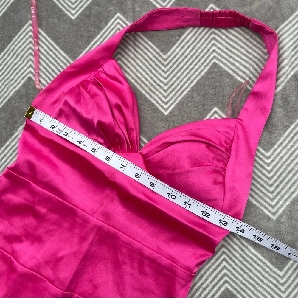 Vintage B. Darlin Hot Pink Satin Bodycon Halter Mini Dress 5/6 - Picture 4 of 6